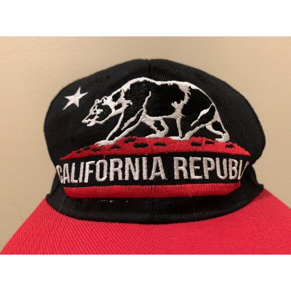 California Republic Black Red Adjustable Snapback Hat Leader Of Gen Apparel LOGA - Picture 3 of 11
